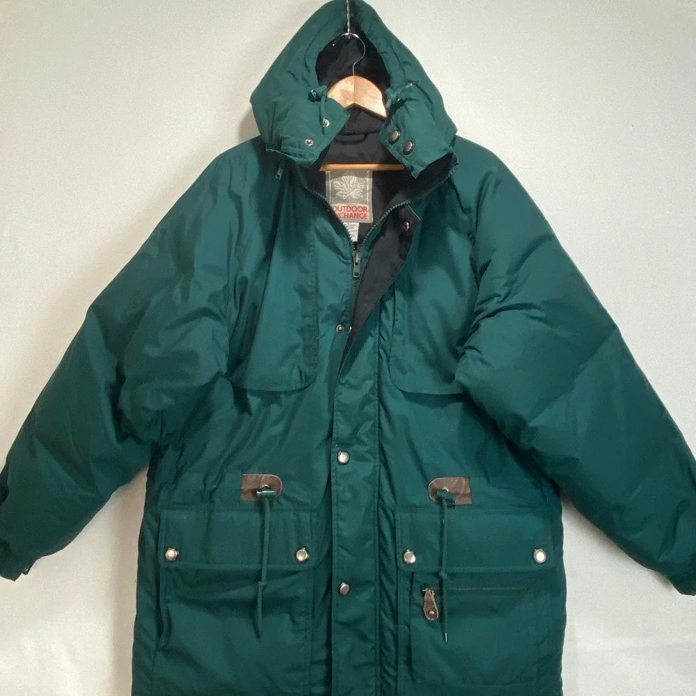 VTG Outdoor‎ Exchange Down Feather Parka Jacket Mens Medium Teal Green Hooded